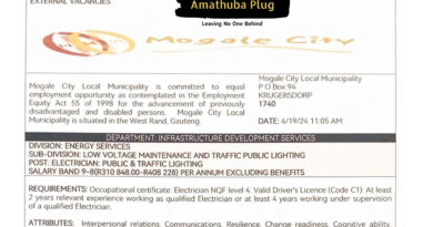 Mogale City Local Municipality is Looking for Electrician: Public & Traffic Lighting - Salary R310 848 - R408 228 Per Annum