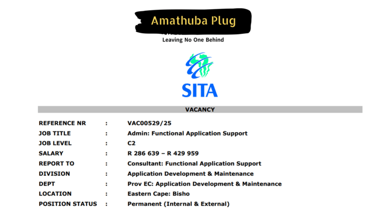 SITA is Looking For An Admin: Functional Application Support With An Annual Salary of R 286 639 – R 429 959