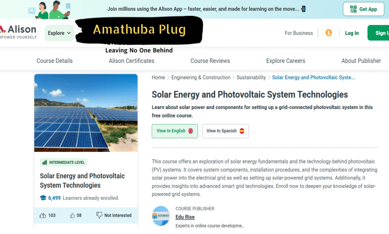 Solar Energy and Photovoltaic System Technologies Free Online Course by Alison: Perfect for South African Learners